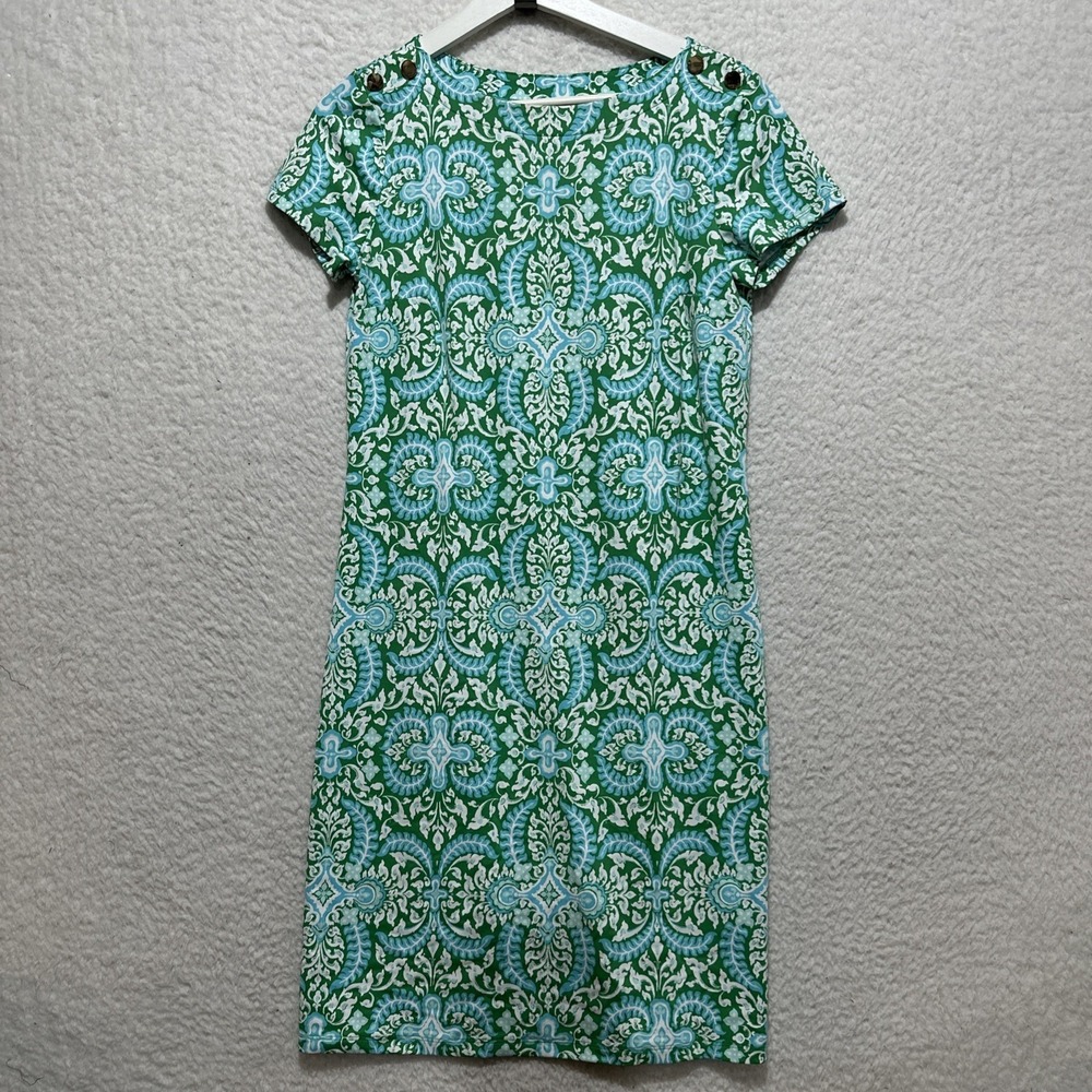 Talbots Women's Size S Green Short Sleeve Button Detail Shirt Stretchy Comfy